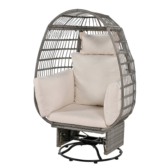 Trexm Outdoor Swivel Chair With Cushions, Rattan Egg Patio Chair With Rocking Function For Balcony, Poolside And Garden (Grey Wicker / Beige Cushion)