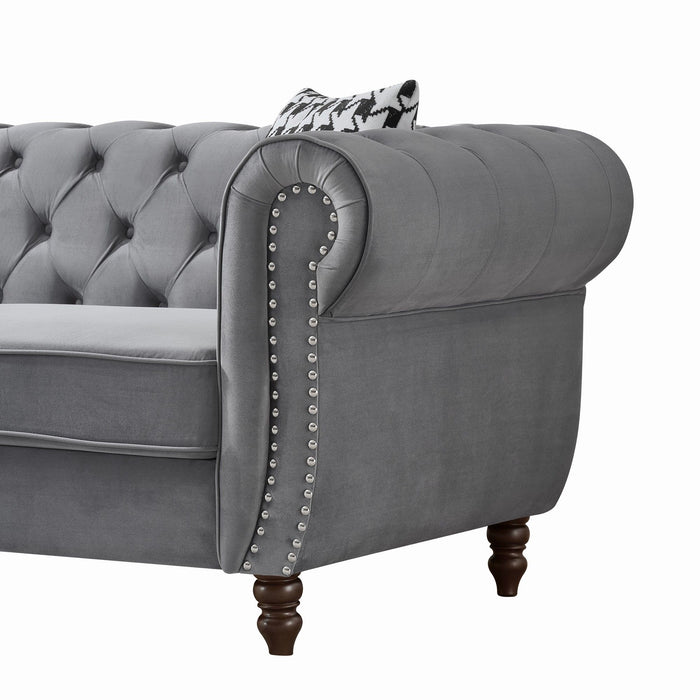 Chesterfield 3 And 2 Seater Velvet Upholstery Sofa With Roll Armrest & Nailhead Fabric Couch