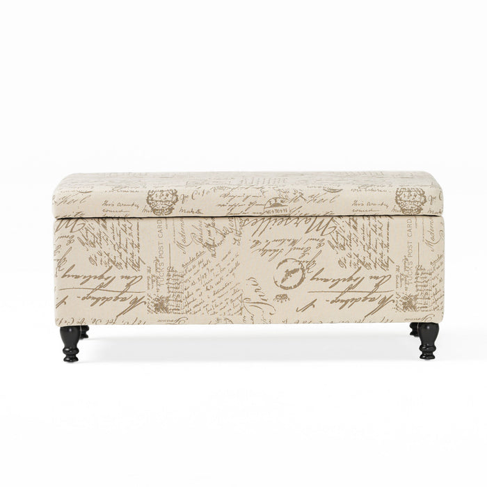 Parisian Upholstered Fabric Storage Ottoman - Beige / Reclaimed Natural
