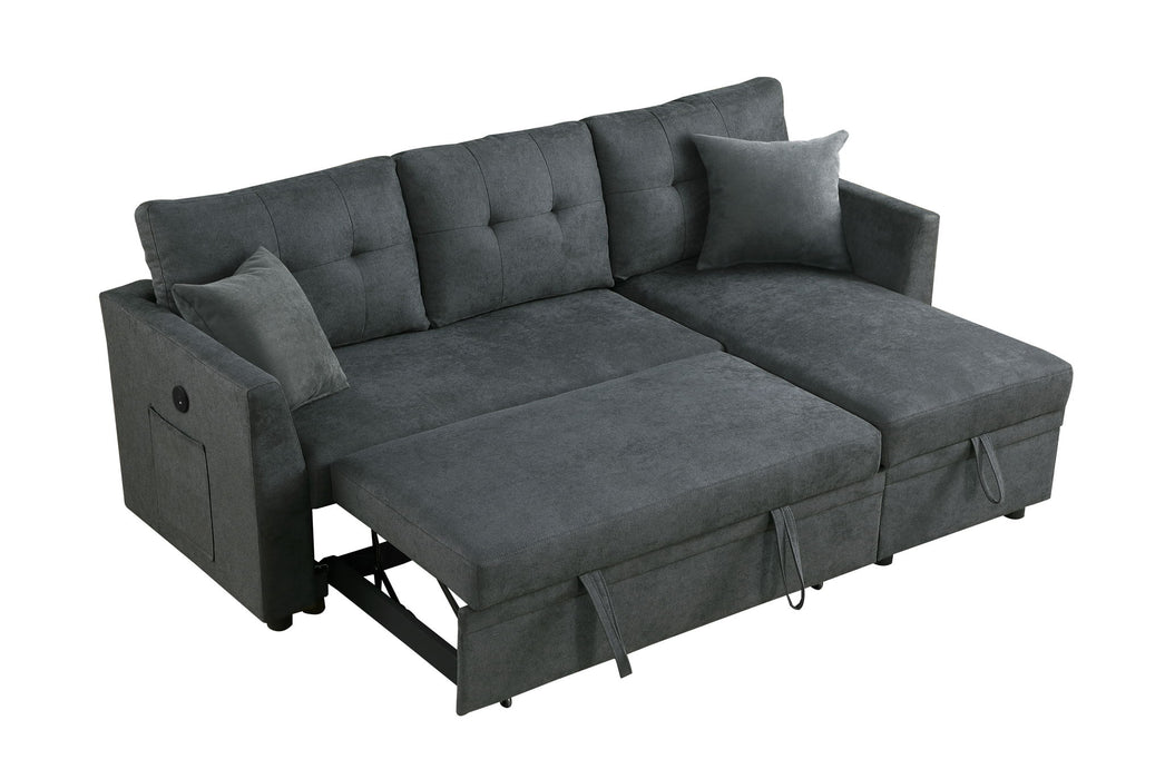 Sectional Sofa Bed L Shaped Sofa Couch Bed With USB Port, Reversible Chaise With Storage