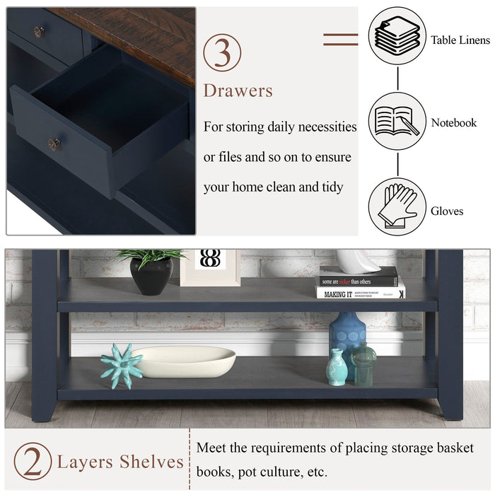 49'' Rectangular Solid 3 Drawer 2 Shelf Console Table - Blue