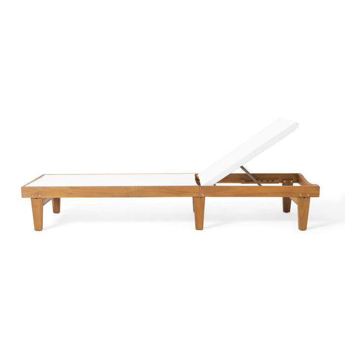 Outdoor Chaise Lounge With Acacia Wood Frame - White / Teak