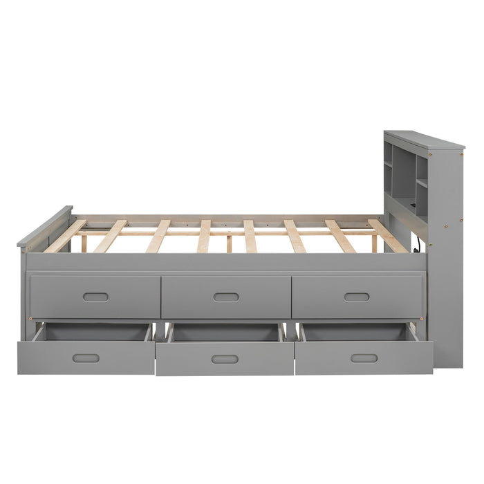 Platform Bed With Storage Headboard, USB, Trundle And 3 Drawers