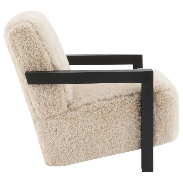 Fitzroy - Faux Fur Upholstered Chair Solid Wood Arms - Latte