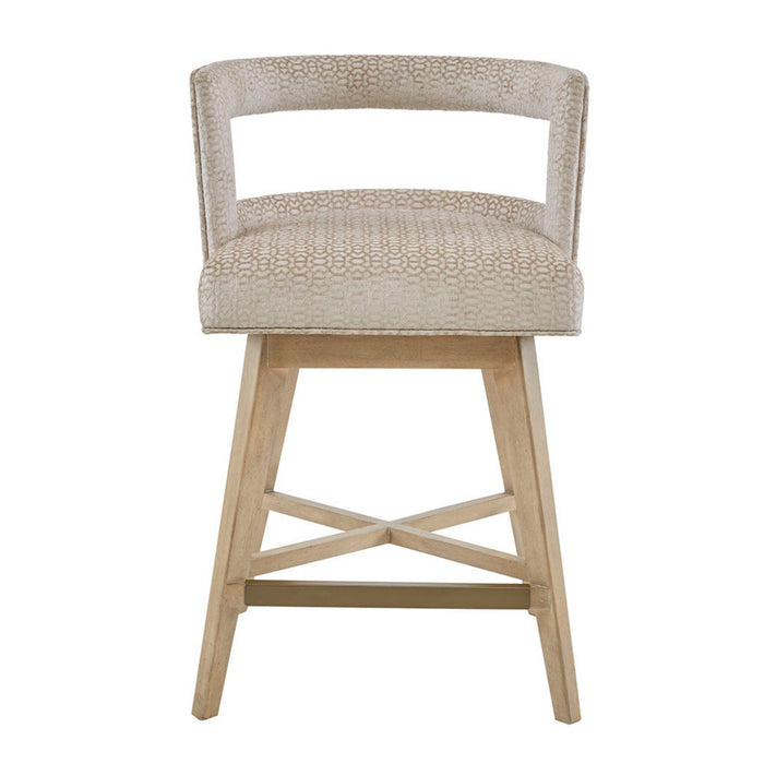 Design Swivel Counter Stool With Low Back Support Polyester And Solid Wood - Cream