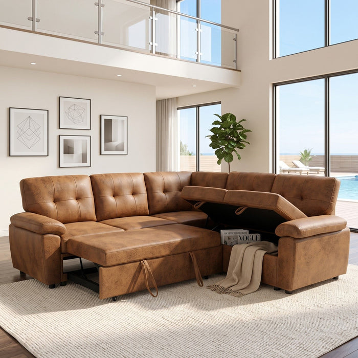 Convertible Sectional Sofa Bed With Pull Out Sleeper And Storage