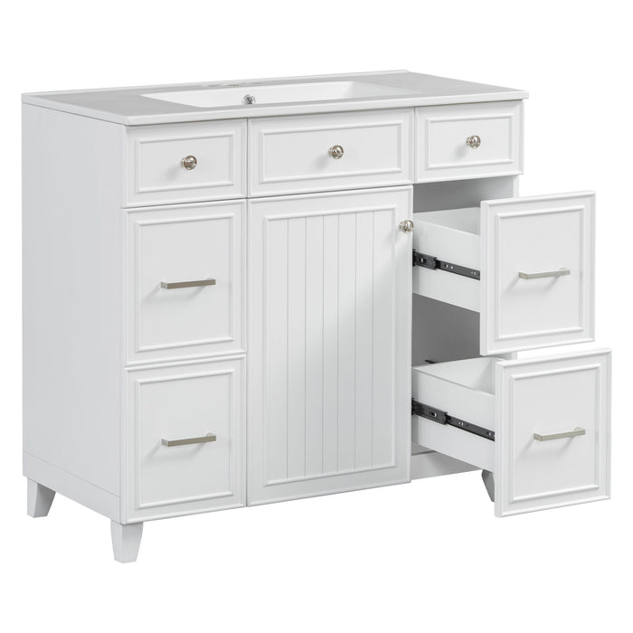 Bathroom Vanity With Ceramic Sink, Soft Close Doors, Adjustable Shelves