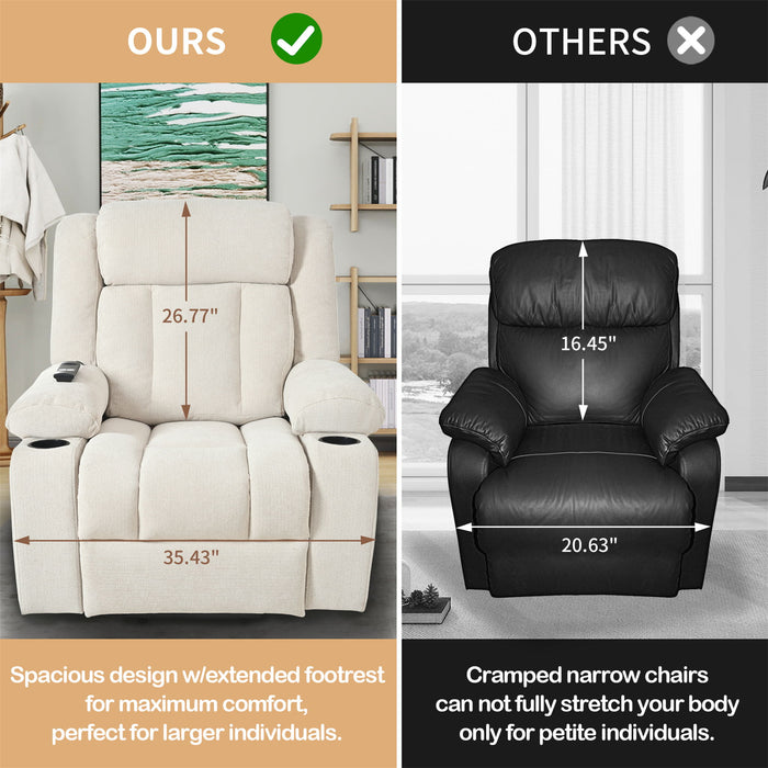 Power Lift Recliner Chair With Extended Footrest, Remote Control, Cup Holders, And Side Pockets