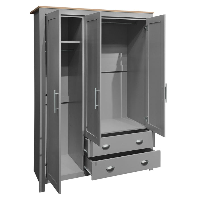 3 Door Storage Wardrobe With Cabinets And 2 Hanging Rods - Gray