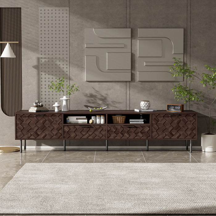 TV Stand For TVs Up To 85" With Closed Storage, Soft Closing Hinges, Living Room Entertainment Center - Walnut
