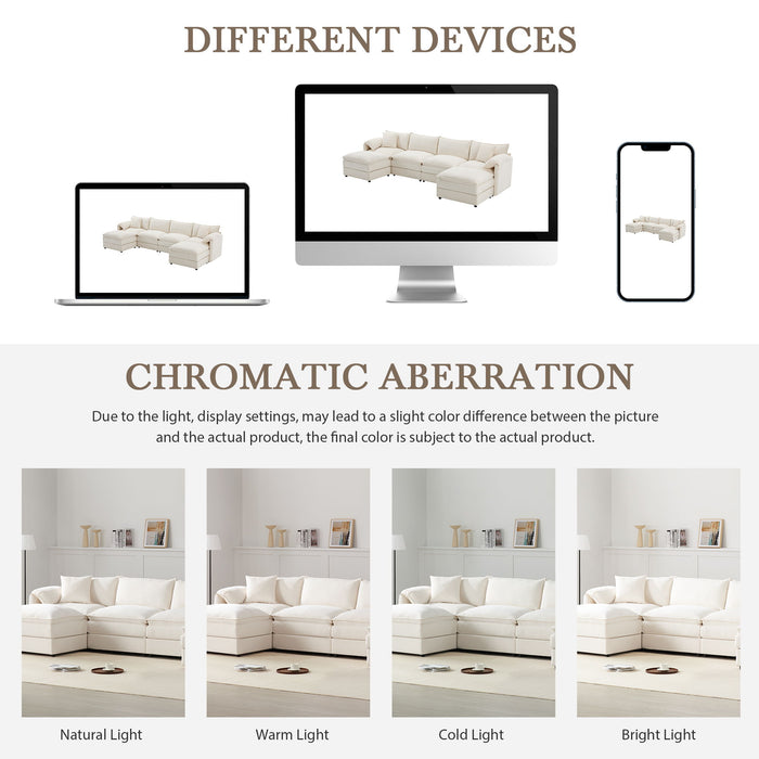 Modular Sectional With Deep And Wide Seat, Cloud Couch Set With Double Cushions Sofa With Movable Ottoman