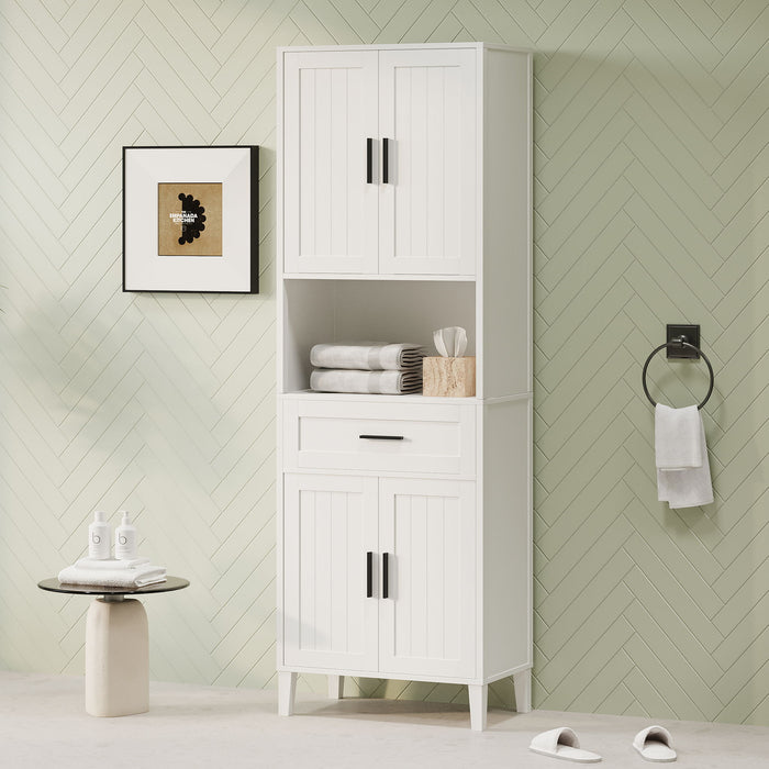 Freestanding Tall Bathroom Cabinet With Soft Close Doors And Adjustable Shelves