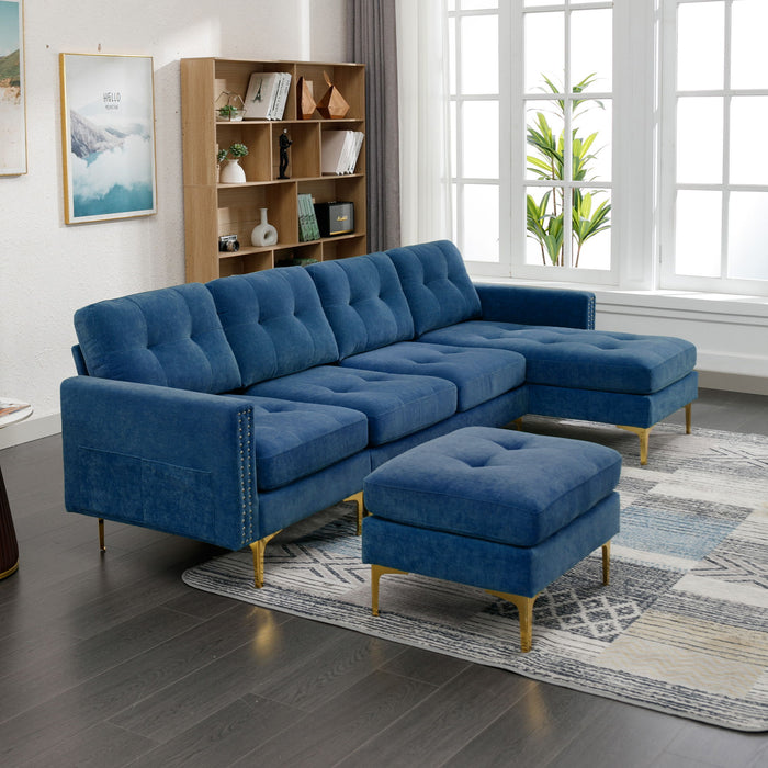 Modern L - Shape Convertible Sectional Sofa With Movable Ottoman
