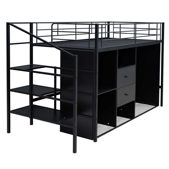 Twin Size Metal Lo Feet Bed With Drawers, Storage Staircase And Small Wardrobe