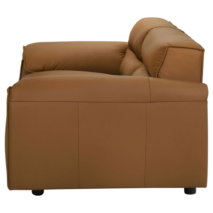 Buxton Top Grain Leather Upholstered Loveseat Orange
