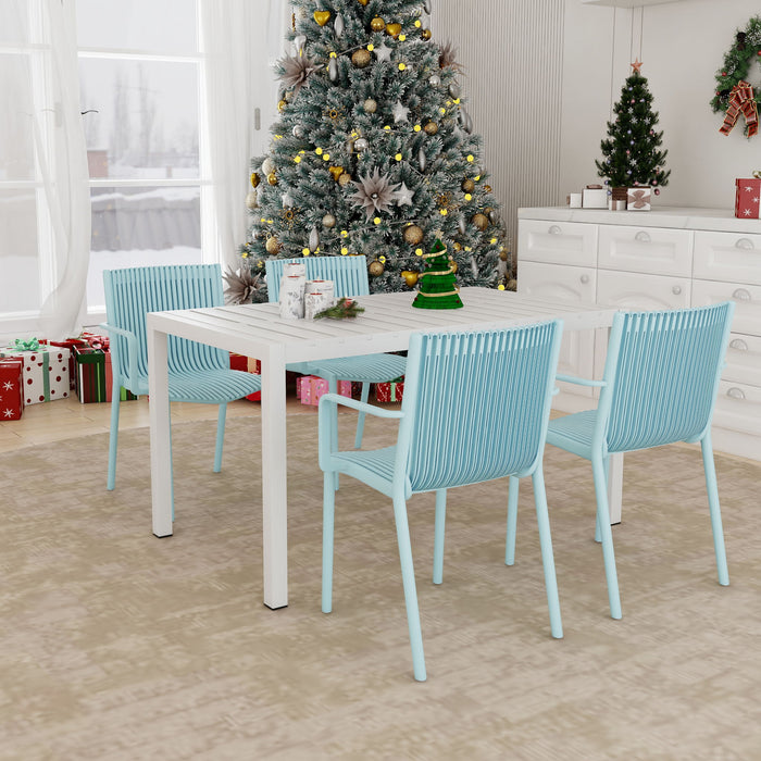 4 Modern Stackable Armchair Matched With Long Table