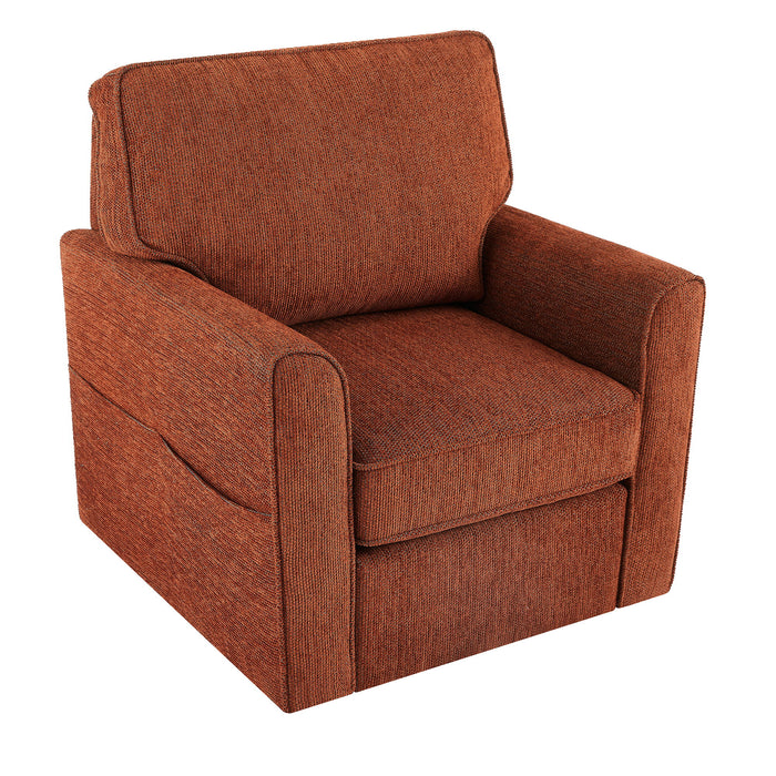 360° Swivel Accent Barrel Armchair With Side Pockets, Compact Design