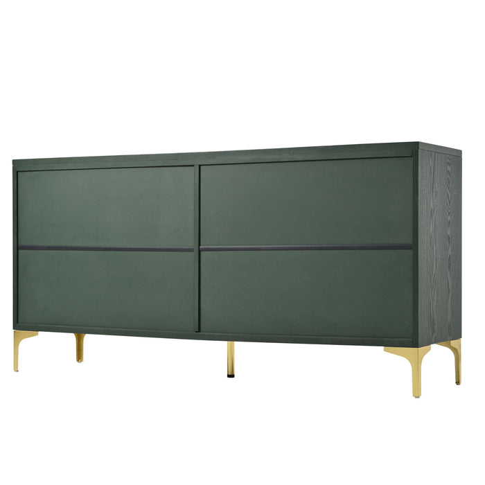 Modern Wood Sideboard Cabinet With Carved Door Panels, Adjustable Shelves, And Sturdy Metal Legs