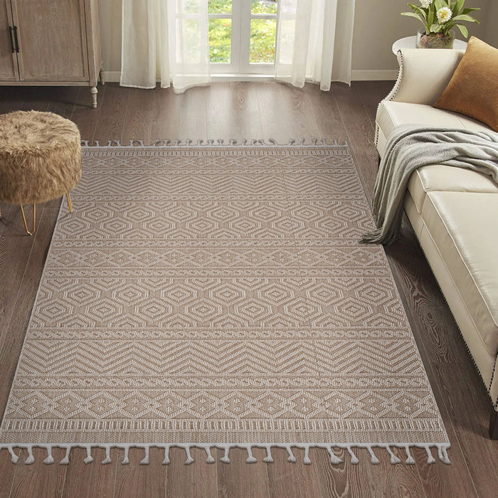 Guros - 8' X 10' Geometric Indoor / Outdoor Area Rug - Mocha