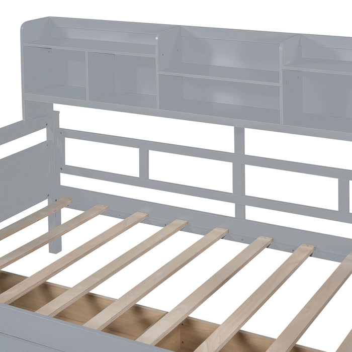 Daybed, Slat Support, With Bedside Shelves And 2 Drawers