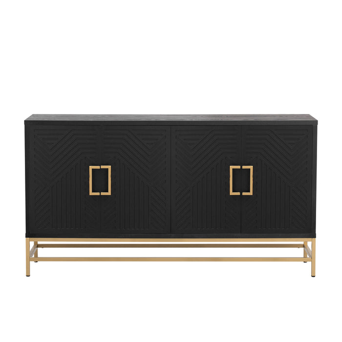 Trexm Retro Style Sideboard With Adjustable Shelves, Rectangular Metal Handles And Legs For Kitchen, Living Room, And Dining Room (Black)