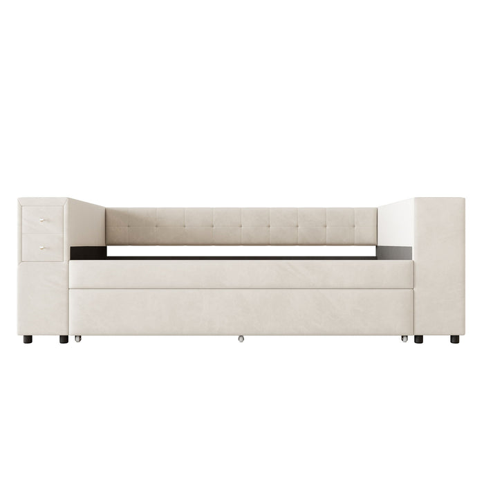 Upholstered Bed With Storage And Twin Trundle, USB Charging Ports