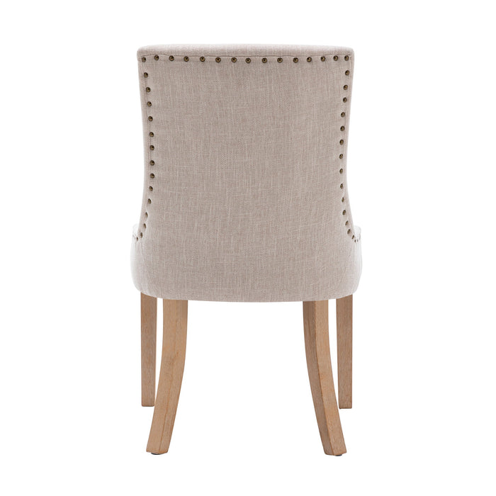 Hengming (Set of 2) Fabric Dining Chairs Leisure Padded Chairs With Rubber Wood Legs, Nailed Trim - Beige
