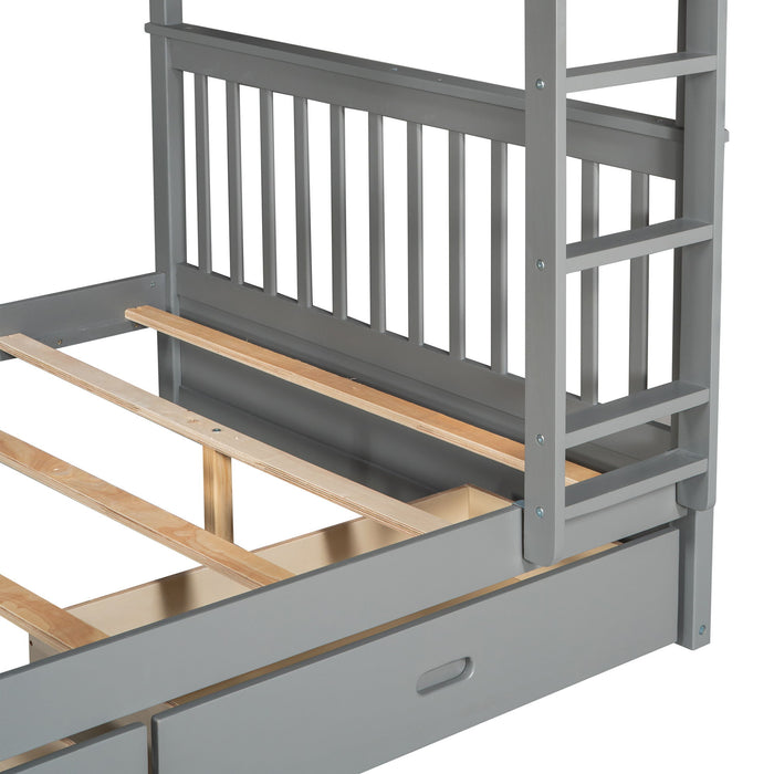Bunk Bed With Ladders And 2 Storage Drawers