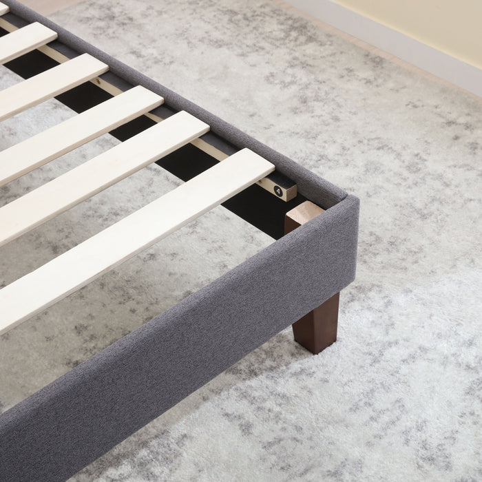 Upholstered Platform Bed Frame Full / Headboad And Storage /Wood Slat Support / Dark Gray
