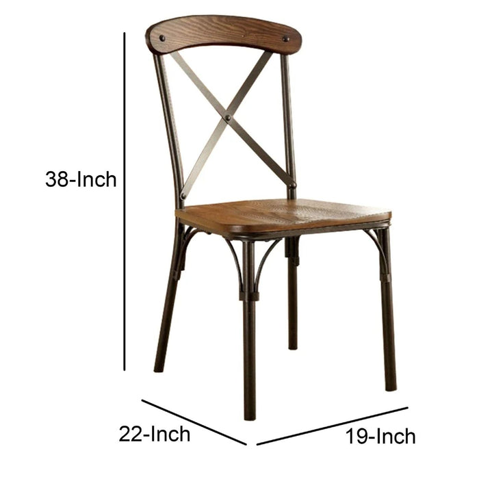 Industrial Style (Set of 2) Dining Chairs Metal Frame Natural Elm, Bronze Wooden Contour Seat Kitchen Dining Room Furniture