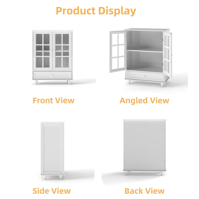 Minimalist Buffet Cabinet With Double Glass Doors And Drawer