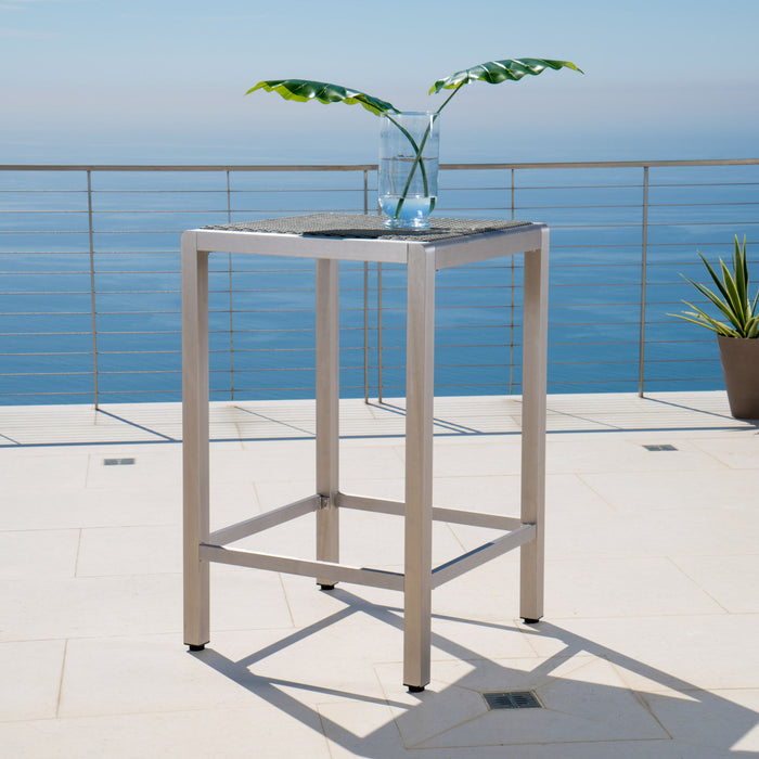 Outdoor 43" Aluminum Bar Table With Rattan Table Top - Gray / Silver