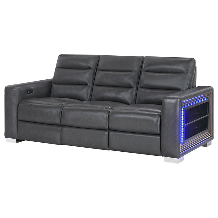Yamein - Power Reclining Sofa With Bookcase Arms And LED Lights - Charcoal