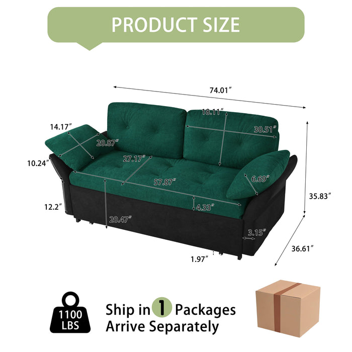 Modern Convertible Sleeper Sofa Bed With Pull-Out Queen Design, Side Storage & Thick Cushions