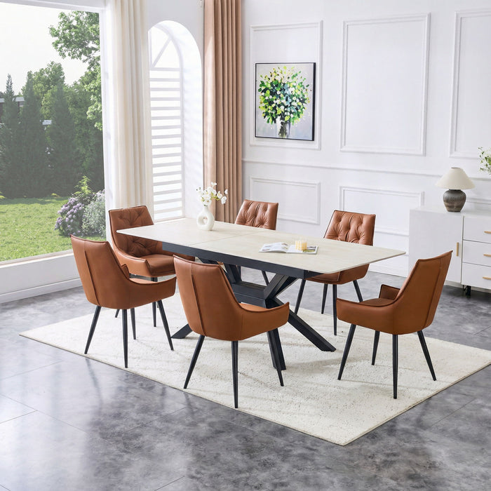 Rectangular Extendable Dining Table With Geometric X Frame, Kitchen Table For Dining Room - Beige
