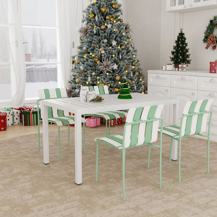 4 Piece Set Of Modern Color Block Designed Single Chairs With Long Table