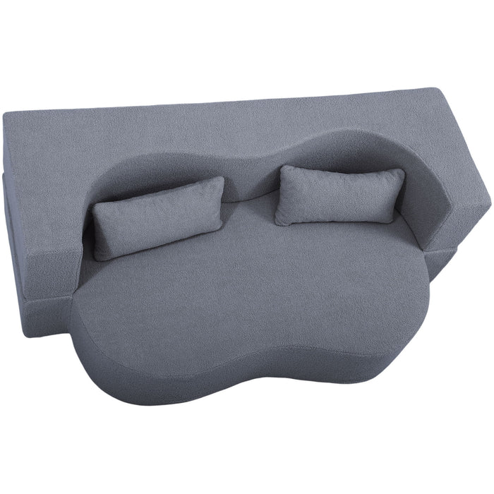 2 In 1 Convertible Full Size Folding Loveseat Couch With Soft Teddy Fabric