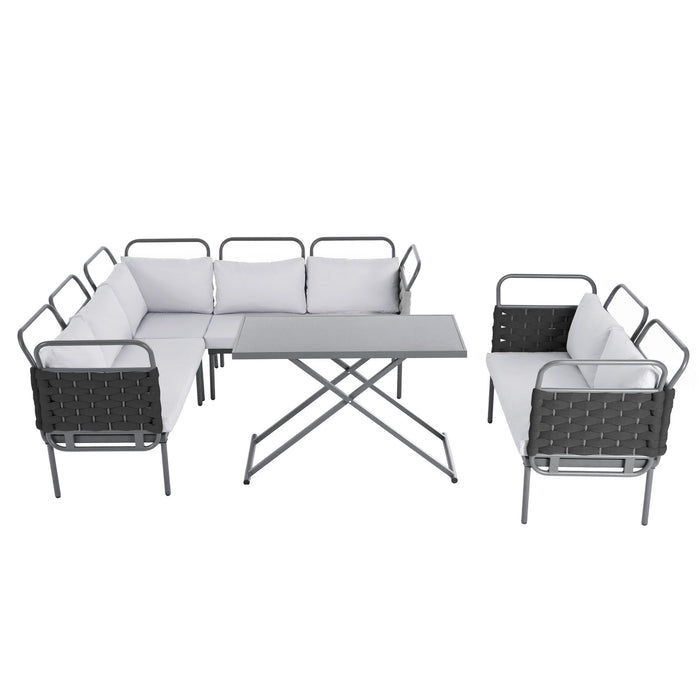 Topmax 5 Piece Modern Patio Sectional Sofa Set Outdoor Woven Rope Furniture Set With Glass Table And Cushions, Black / Gray