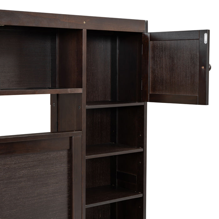 Bed With All In One Cabinet, Shelf And Sockets, Twin Long Trundle