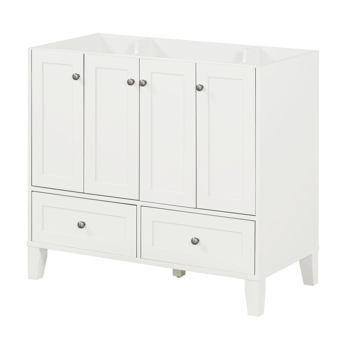 Bathroom Vanity Without Countertop, Solid Wood Frame Bathroom Storage Cabinet Only, Freestanding Vanity With 4 So Feet Closing Doors & 2 Drawers - White