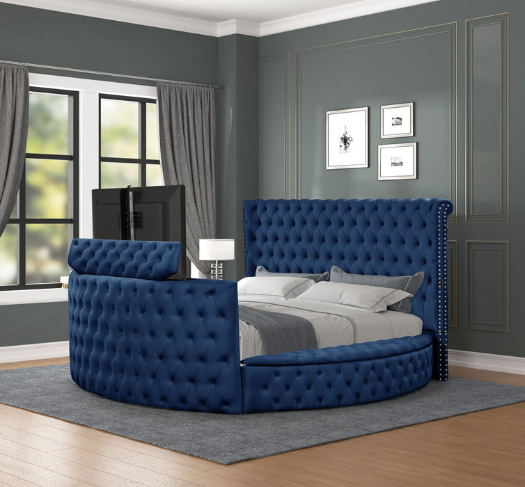 Maya Crystal Tufted King 4 Pieces Vanity Bedroom Set Made With Wood In Blue