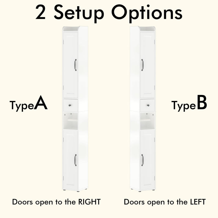 Slim Tall Bathroom Storage Cabinet With Adjustable Shelves, 2 Doors Freestanding Cabinet - White