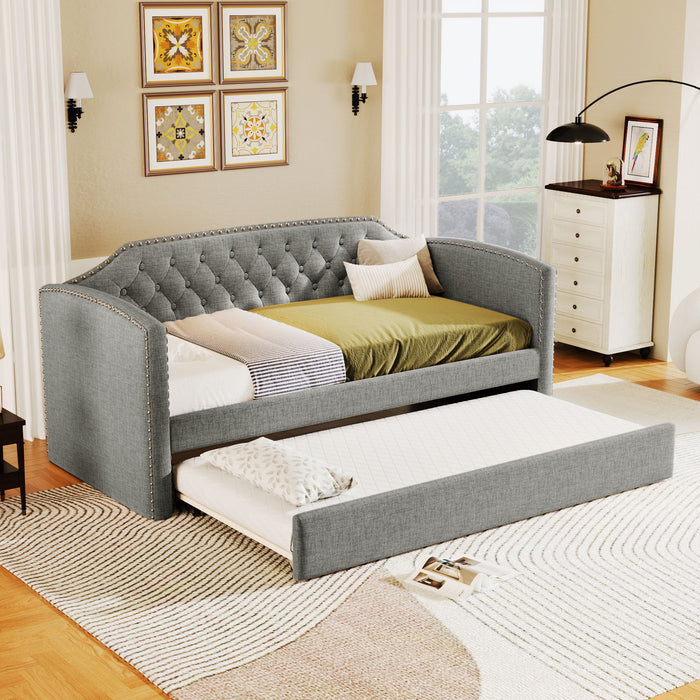 Twin Size Upholstered Daybed With Trundle For Guest Room, Small Bedroom, Study Room - Gray