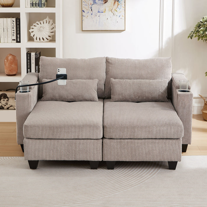 Convertible Chaise Lounge Sofa Chair With USB Ports, Cup Holders, Phone Holder And Storage