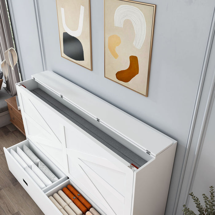 Murphy Bed With Storage Drawers And Charging Cabinet, Foldable Panels, Swivel Wheels