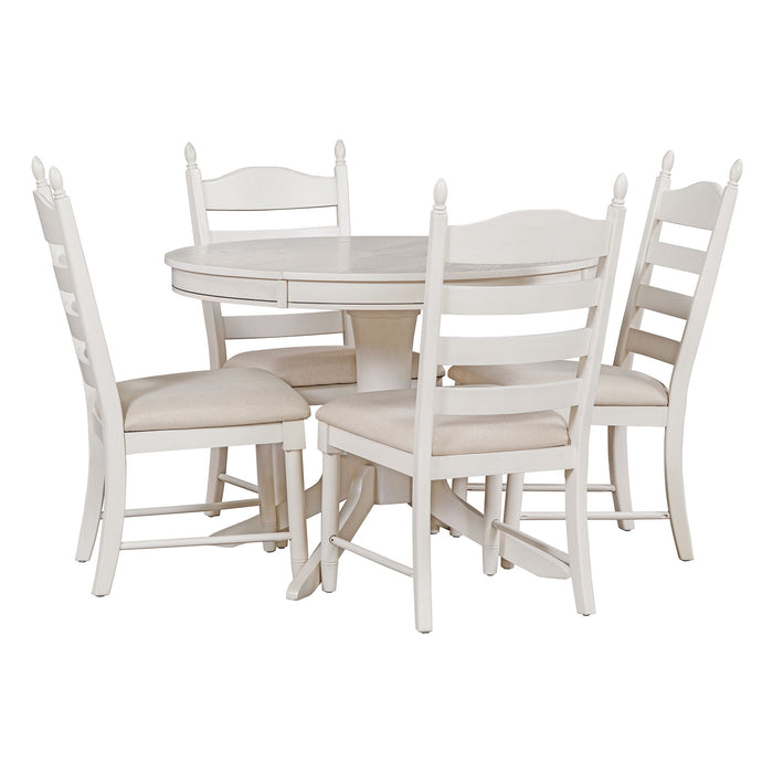 Trexm 5 Piece Retro Functional Dining Table Set Wood Round Extendable Dining Table And 4 Upholstered Dining Chairs (Antique White)
