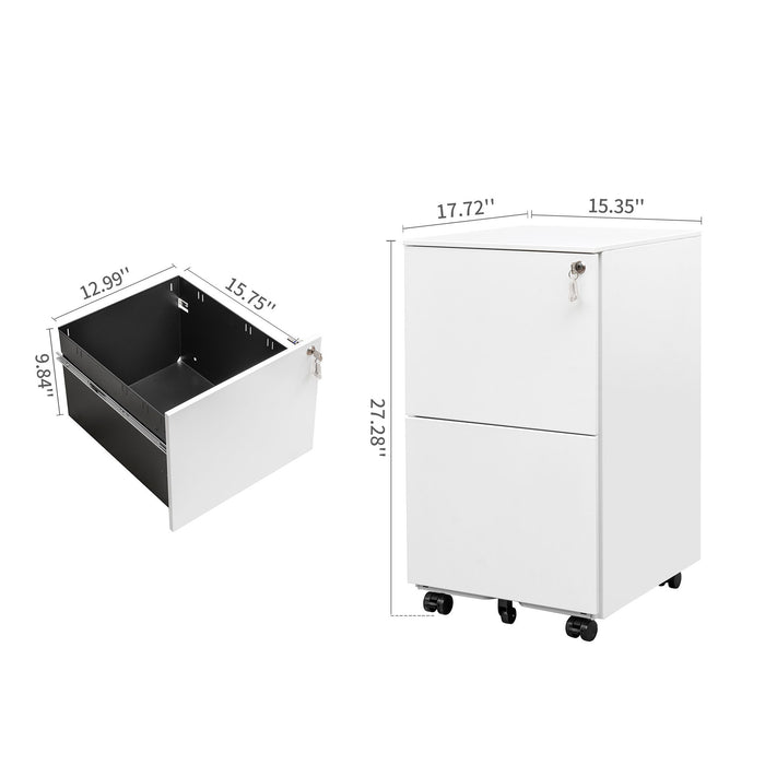 2 Drawer File Cabinet With Lock, Steel Mobile Filing Cabinet On Anti-Tilt Wheels, Rolling Locking Office Cabinets Under Desk For Legal
