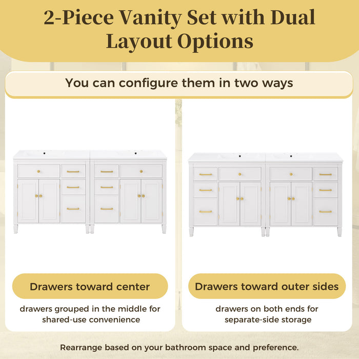 2 Piece Freestanding Bathroom Vanity Set With Sink Top, Reversible Dual Layout