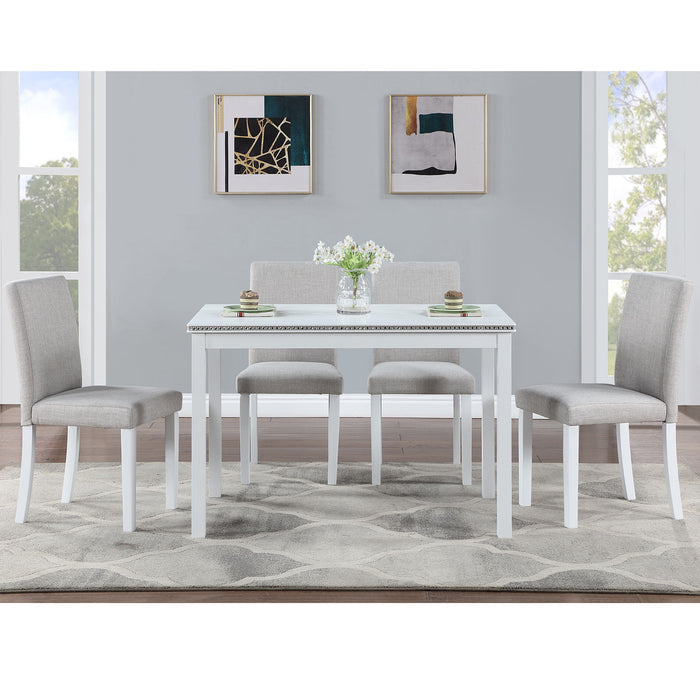 Dining Table Set With Crystal Decoration And Upholstered Chairs