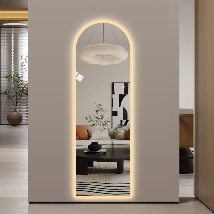 65" X 21" Arched LED Full Length Mirror, Wall Mounted Lighted Full Body Mirror With Frosted Edge Lighting, 3 Color Temperatures & Stepless Dimming - Silver